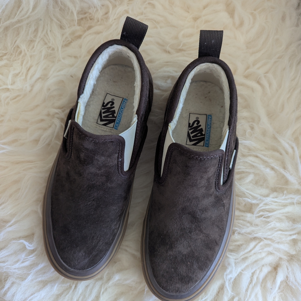 Vans Brown Suede Sherpa Lined Slip-On Shoes - Picture 10 of 10